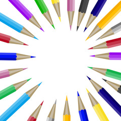 Color pencils in round shape with copyspace for text
