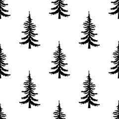 Pine tree seamless pattern on white background. Simple illustration of pine tree vector pattern for web