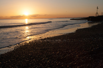 Sunset over the beach in Wales