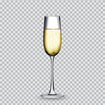 Naturalistic glass with festive champagne on transparent backgro