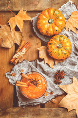 Fall autumn pumpkin jam confiture with spices, toned