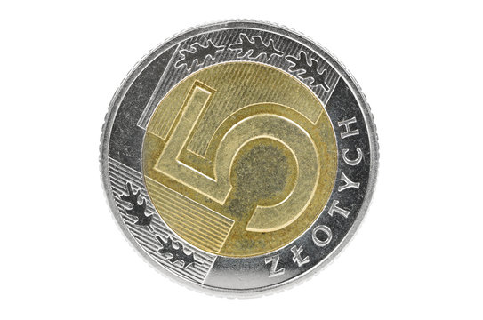 Closeup of 5 polish zloty coin
