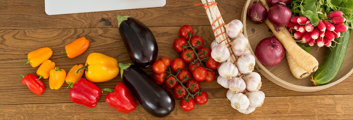 panoramic view of fresh gegetable on table