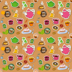 Seamless coffee and tea pattern