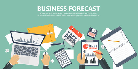 Business forecast banner. Flat vector illustration - obrazy, fototapety, plakaty