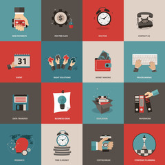 Business and management icon set for website development and mobile phone services and apps. Flat vector illustration.