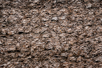 The roof made of brown dried leaves of the villagers. Background and texture