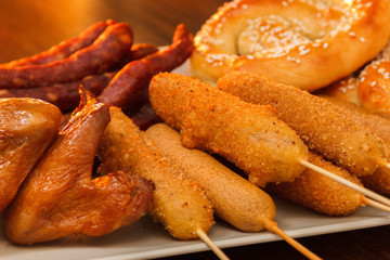 German national dishes with beer. Oktoberfest traditional food