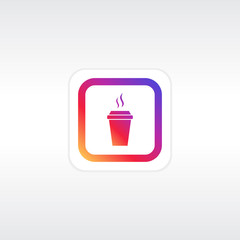Premium style modern hot drink icon or logo with bright beautiful colors and white background. Symbol of takeaway drinks, coffee, cafe, hot tea and cup. Mobile application logotype.