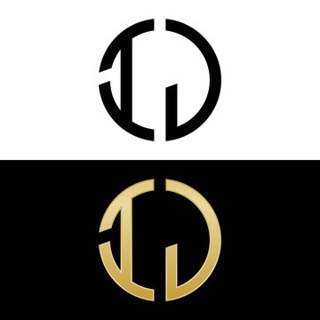 ij initial logo circle shape vector black and gold