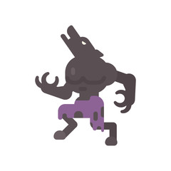 Werewolf howling at the moon. Shape shifter in torn clothes. Halloween character flat illustration