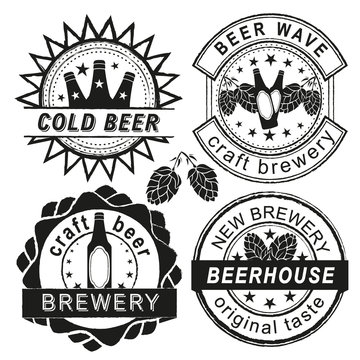 Vintage brewery logo, emblems and badges vector set.