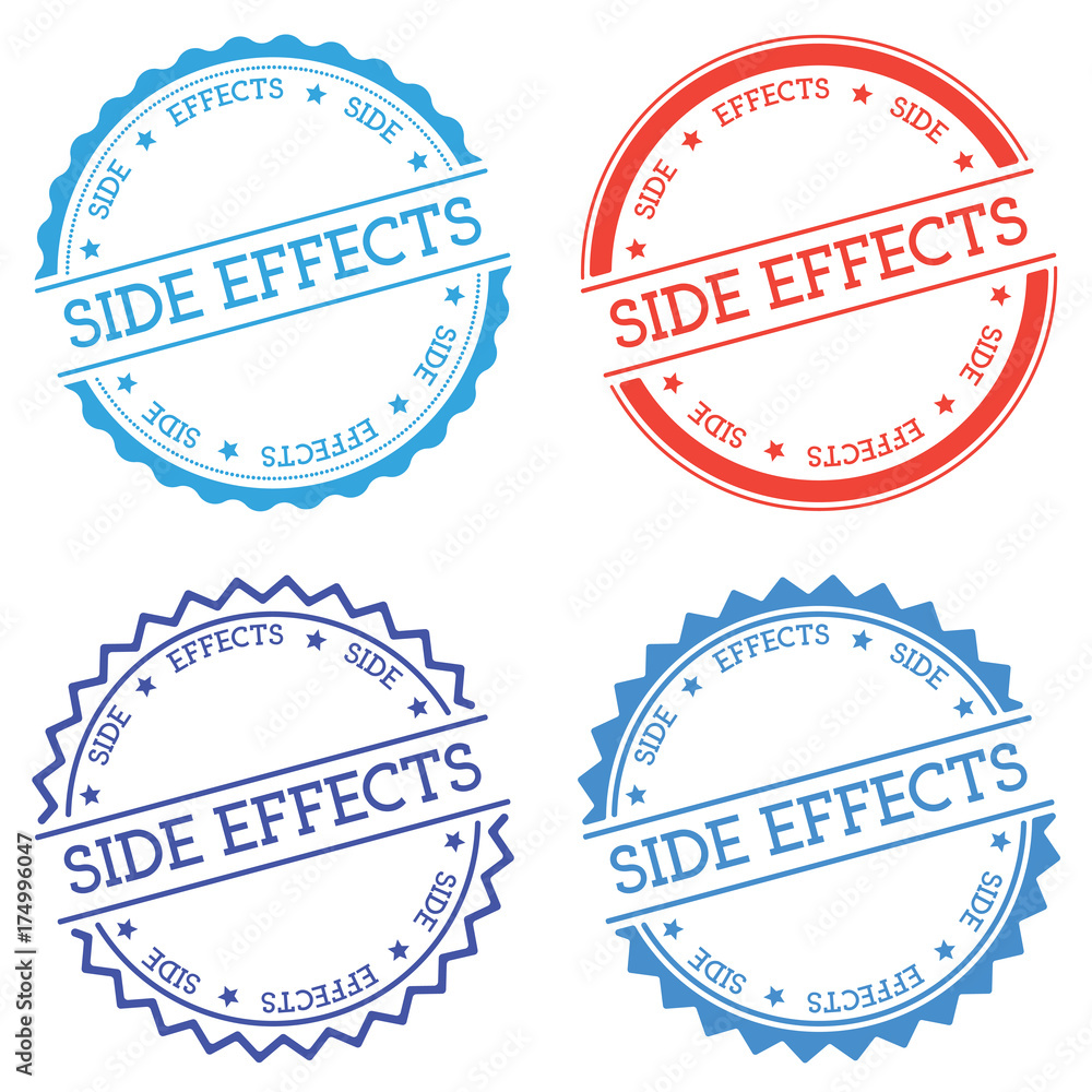 Poster side effects badge isolated on white background. flat style round label with text. circular emblem v