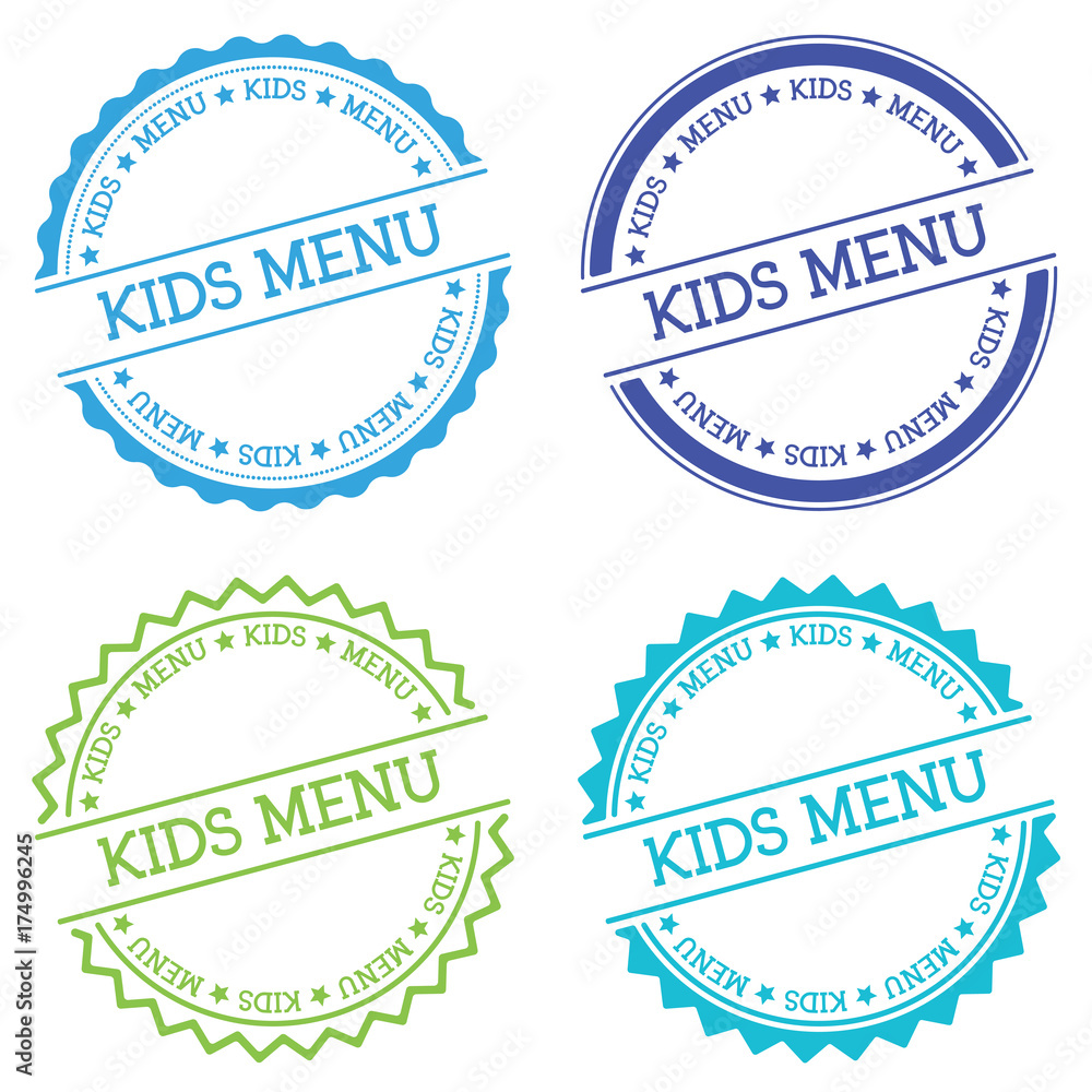 Poster kids menu badge isolated on white background. flat style round label with text. circular emblem vect