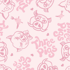 Cute pig doodle seamless pattern, Vector background design for fabric and decor