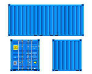 Cargo container, all sides, vector, isolated on white, vector