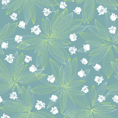 Fototapeta na wymiar Seamless pattern with leaves and flowers. Vector floral background.