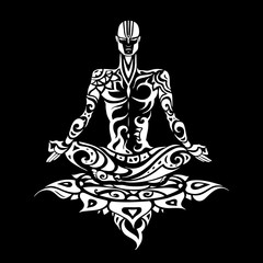 Meditation. Yoga man Silhouette.