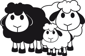 schwarz mama papa familie kind lamm baby lustig klein süß niedlich comic cartoon schaf ziege wolle bauer bock müde cool