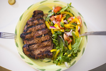 steak and vegetables