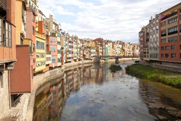 Oñar river passing by Gerona in a clear sky, Spain