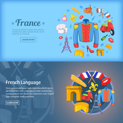 France banner set template, cartoon style