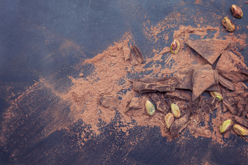 dark chocolate pieces mixed with cocoa powder