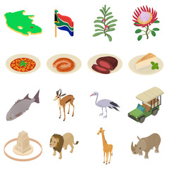 South Africa travel icons set, isometric style
