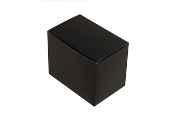 Black paper cardboard box, isolated on white background.