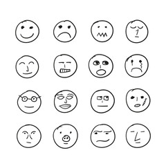 Vector set of hand drawn round emoticons with different emotions