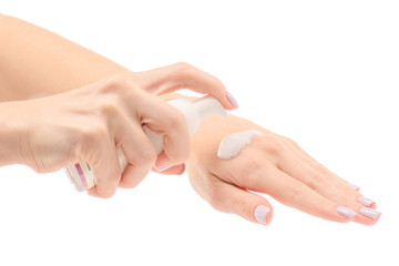 Female hand antiseptic hand foam