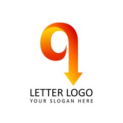 letter Q logo template orange round ribbon with arrow head
