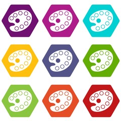 Art palette icon set color hexahedron