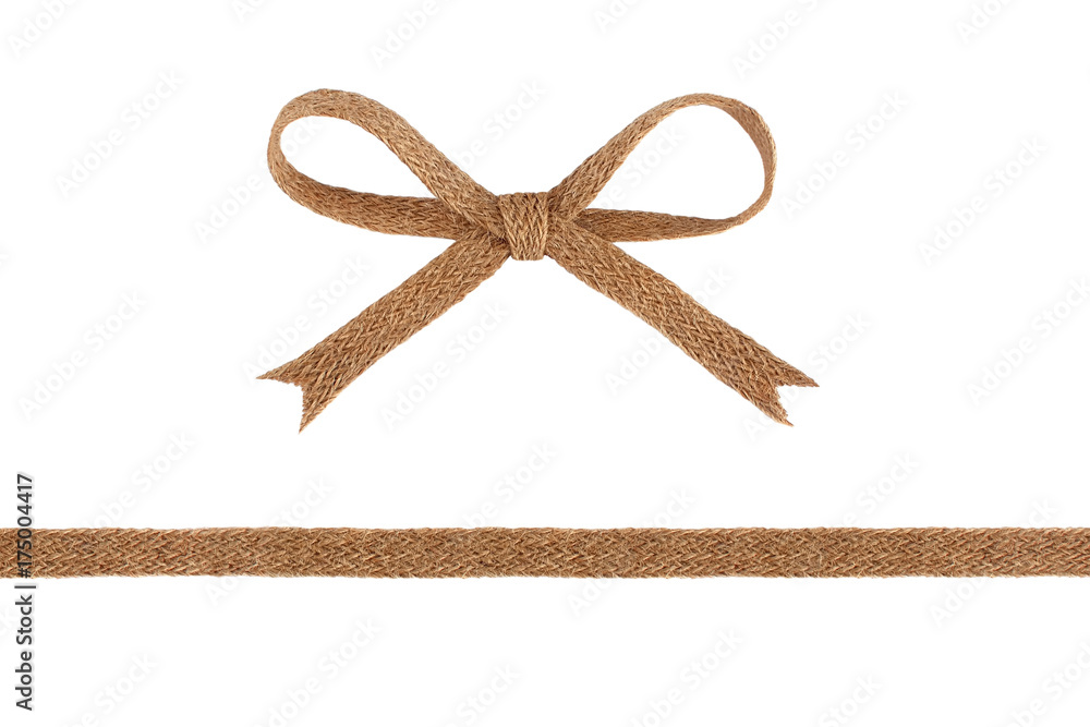 Wall mural Burlap woven ribbon and bow isolated on white background - Wall murals