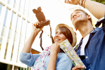 Smiling couple with the camera