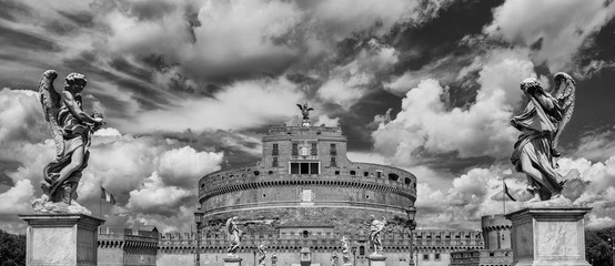 Castel Sant'Angelo with clouds in Rome (Black and White)