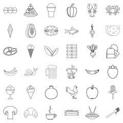 Dish icons set, outline style