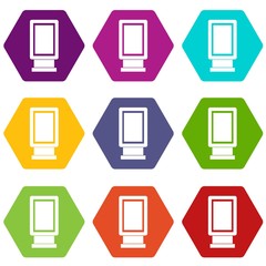 Advertising signs icon set color hexahedron
