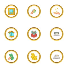 Finance icons set, cartoon style