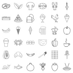 Dinner icons set, outline style