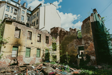 Old destroyed demolished abandoned building