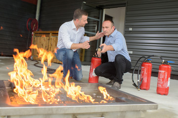 testing the fire extinguisher