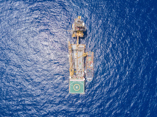 Aerial View of Tender Drilling Oil Rig (Barge Oil Rig) in The Middle of The Ocean
