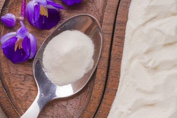 Hydrolyzed Collagen Protein on Wood Background