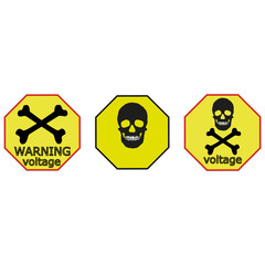 Warning sticker labels for electrical consumers voltage notice