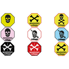 Warning sticker labels for electrical consumers voltage notice