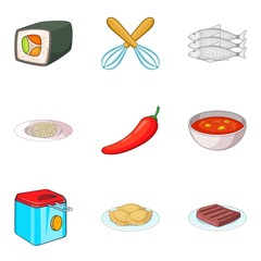 Bakehouse icons set, cartoon style