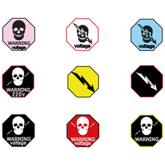 Warning sticker labels for electrical consumers voltage notice