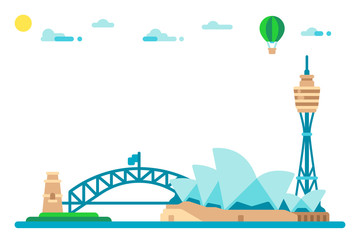 Fototapeta premium Flat design sydney landmarks cityscape