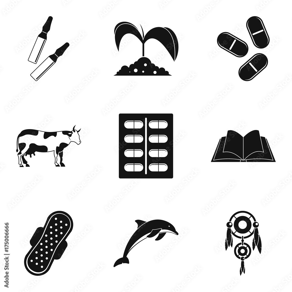 Poster unity with nature icons set, simple style